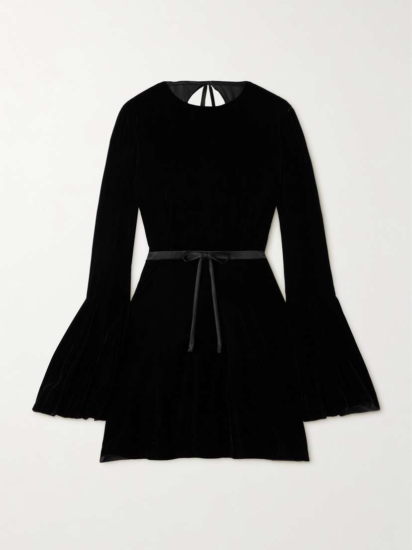 Saint Laurent Belted Satin-trimmed Velour Mini Dress