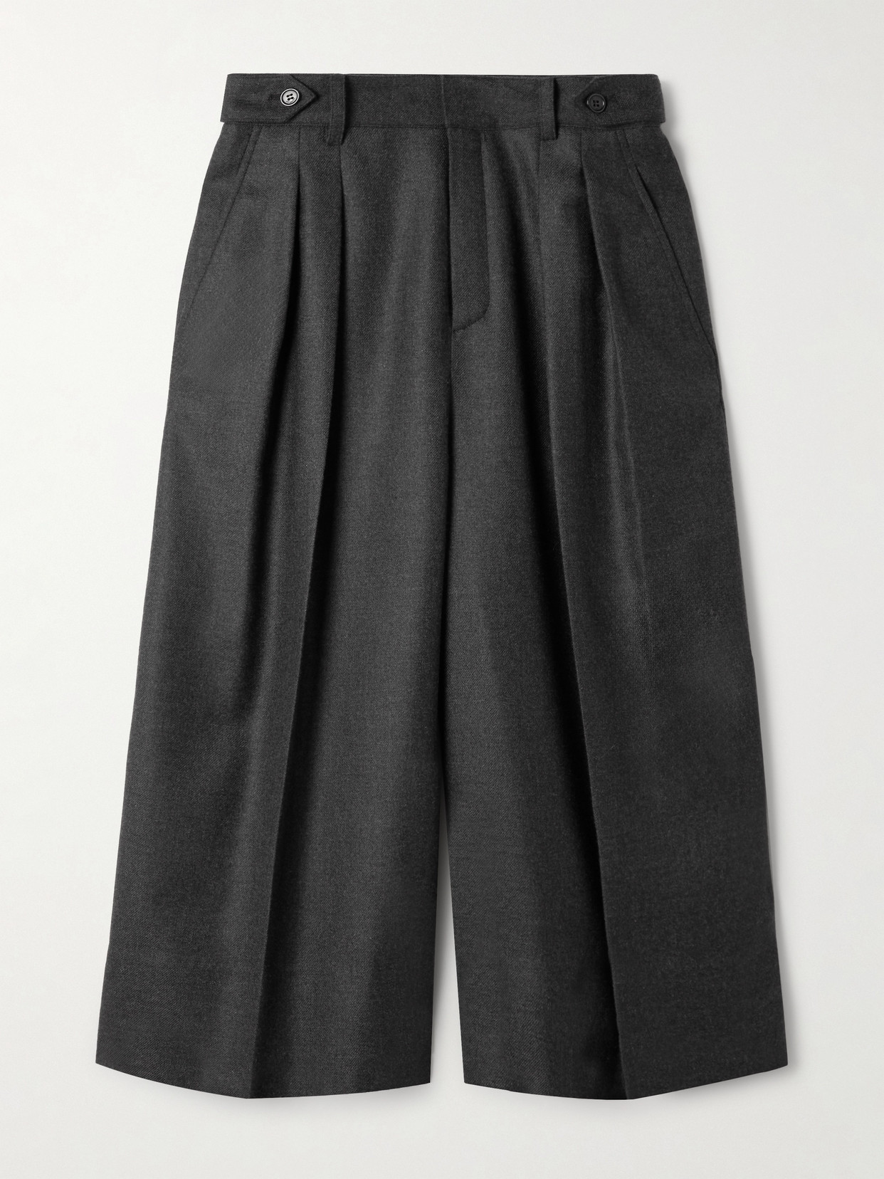 Saint Laurent Flared Pleated Cashmere Shorts In Gray