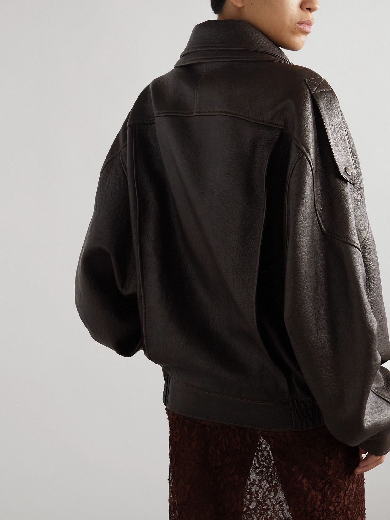 Saint Laurent Oversized Textured-leather Jacket In Brown