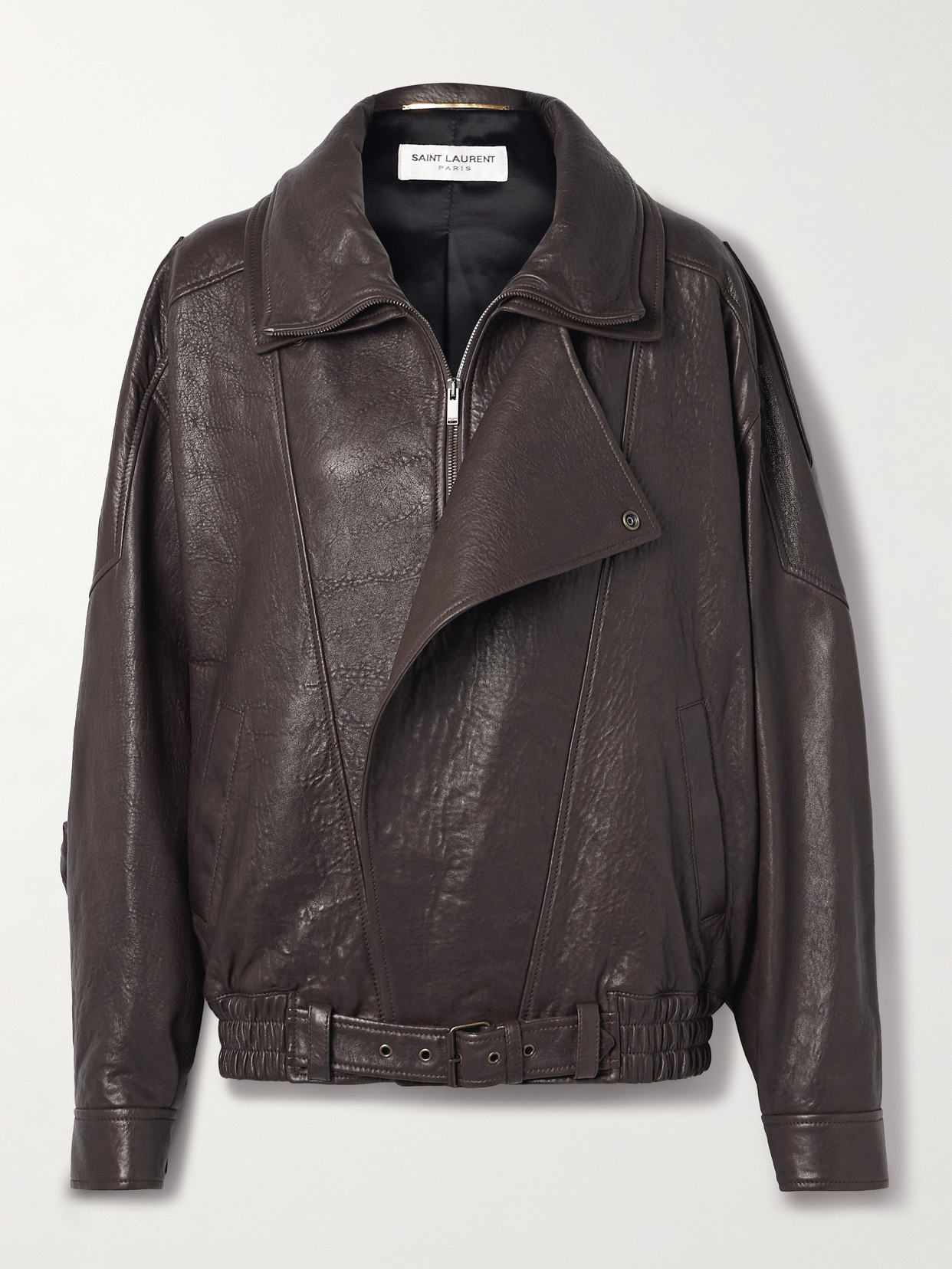Saint Laurent Oversized Textured-leather Jacket In Brown