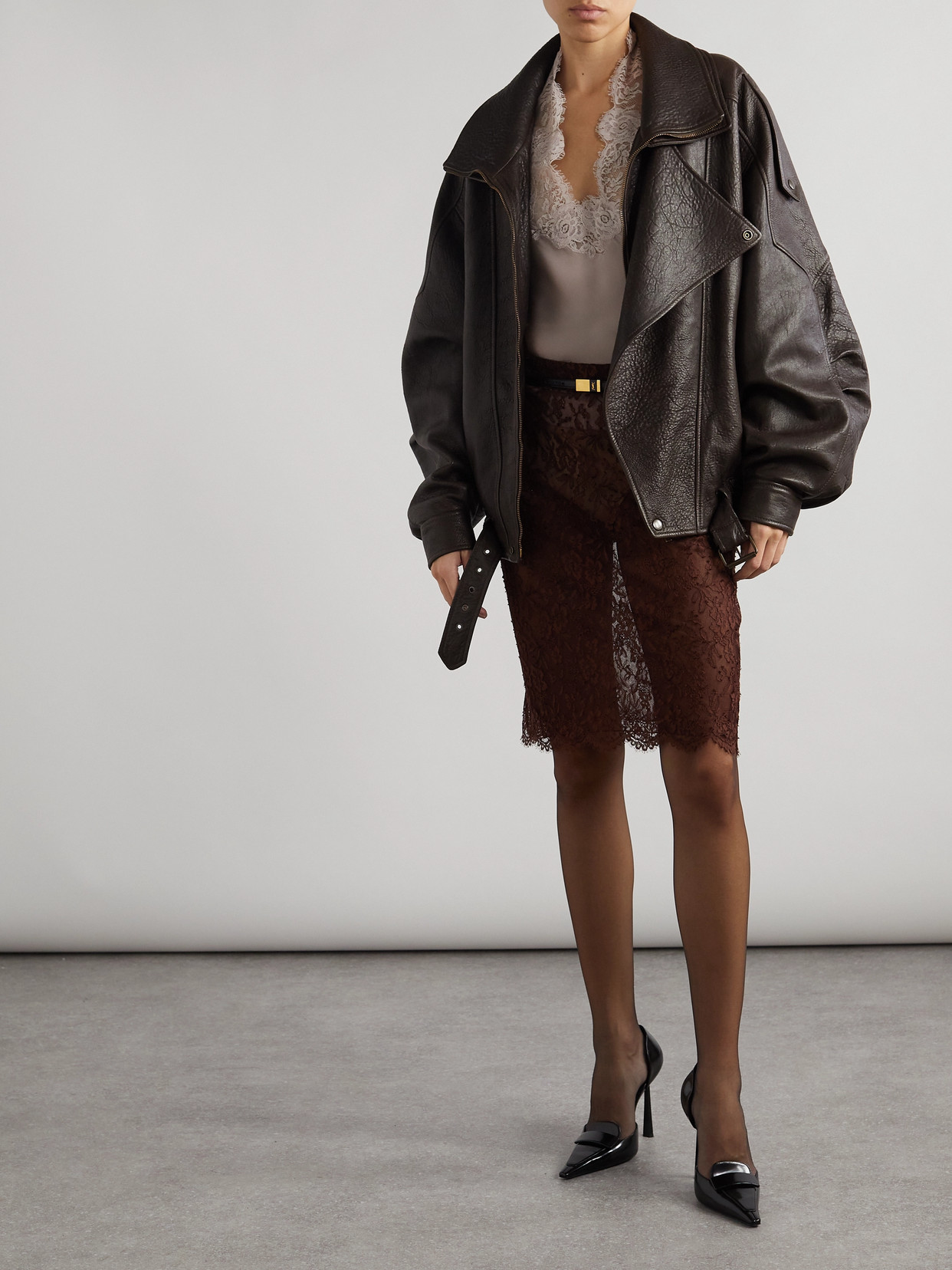 Saint Laurent Oversized Textured-leather Jacket In Brown