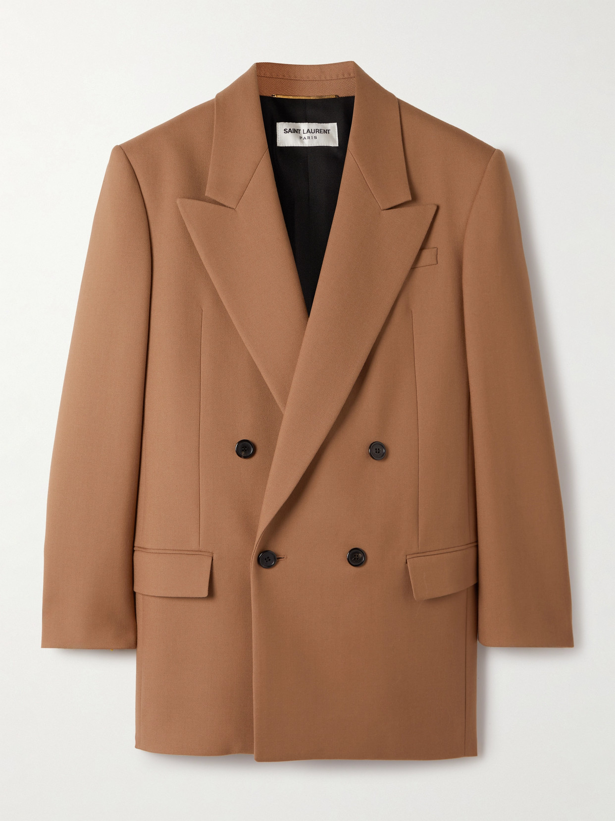 Saint Laurent Double-breasted Wool-gabardine Blazer In Brown