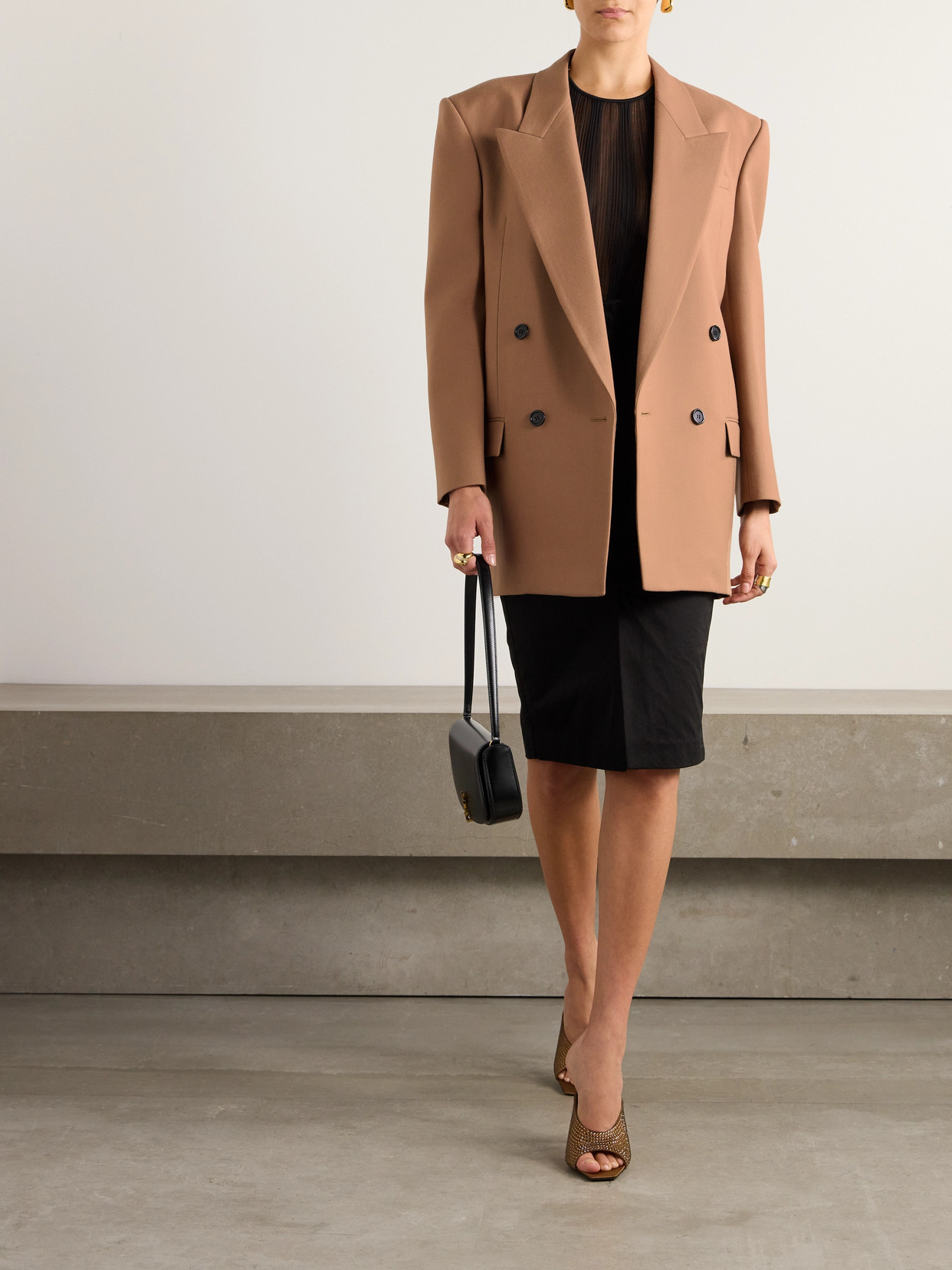 Saint Laurent Double-breasted Wool-gabardine Blazer In Brown
