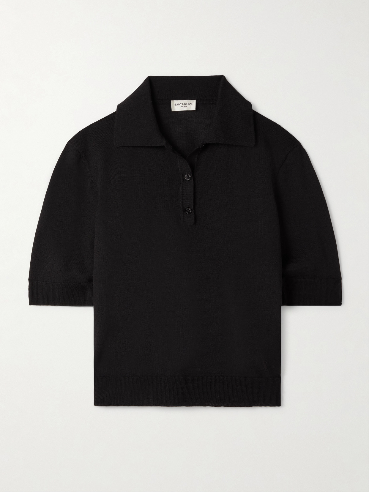 Saint Laurent Embroidered Wool, Cashmere And Silk-blend Polo Shirt In Black