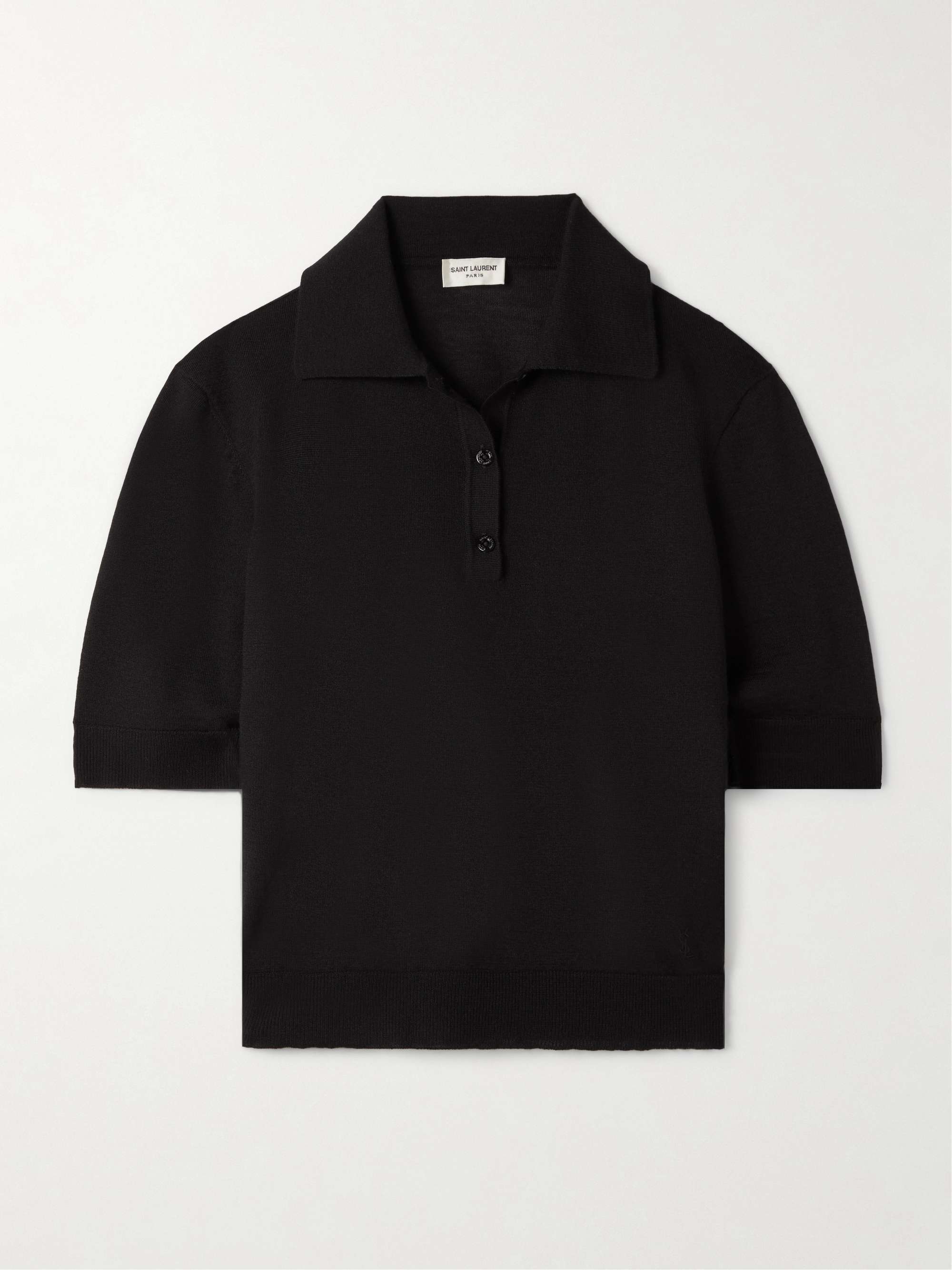 Embroidered wool cashmere and silk blend polo shirt black XS
