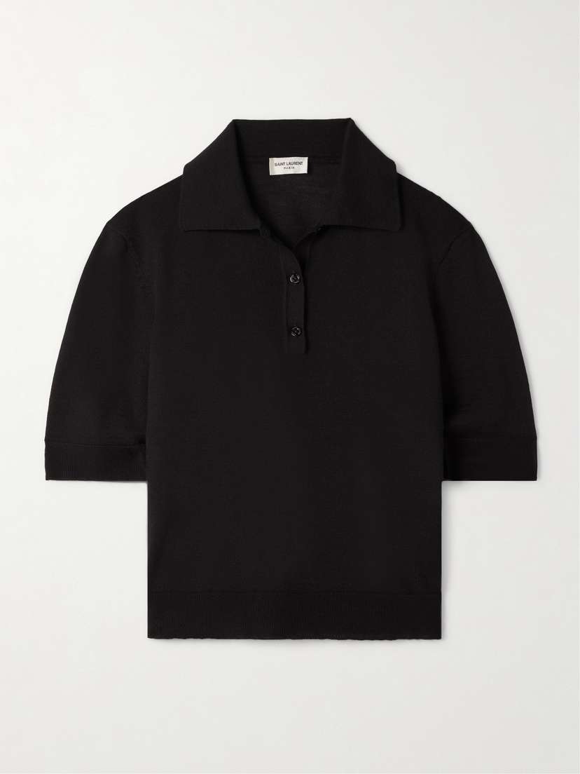 Saint Laurent Embroidered Wool, Cashmere And Silk-blend Polo Shirt