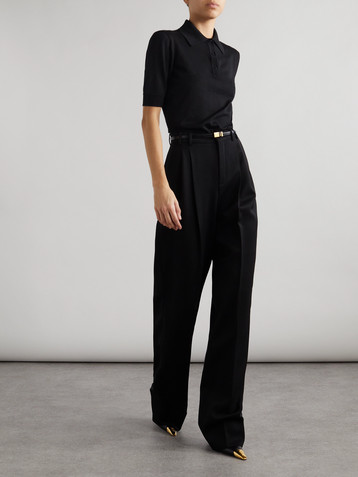 Saint Laurent Embroidered wool, cashmere and silk-blend polo shirt