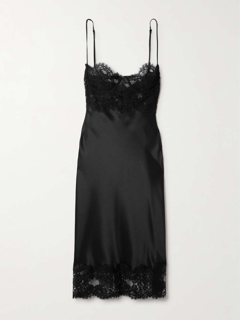 Saint Laurent Lace-trimmed Silk-satin Midi Dress