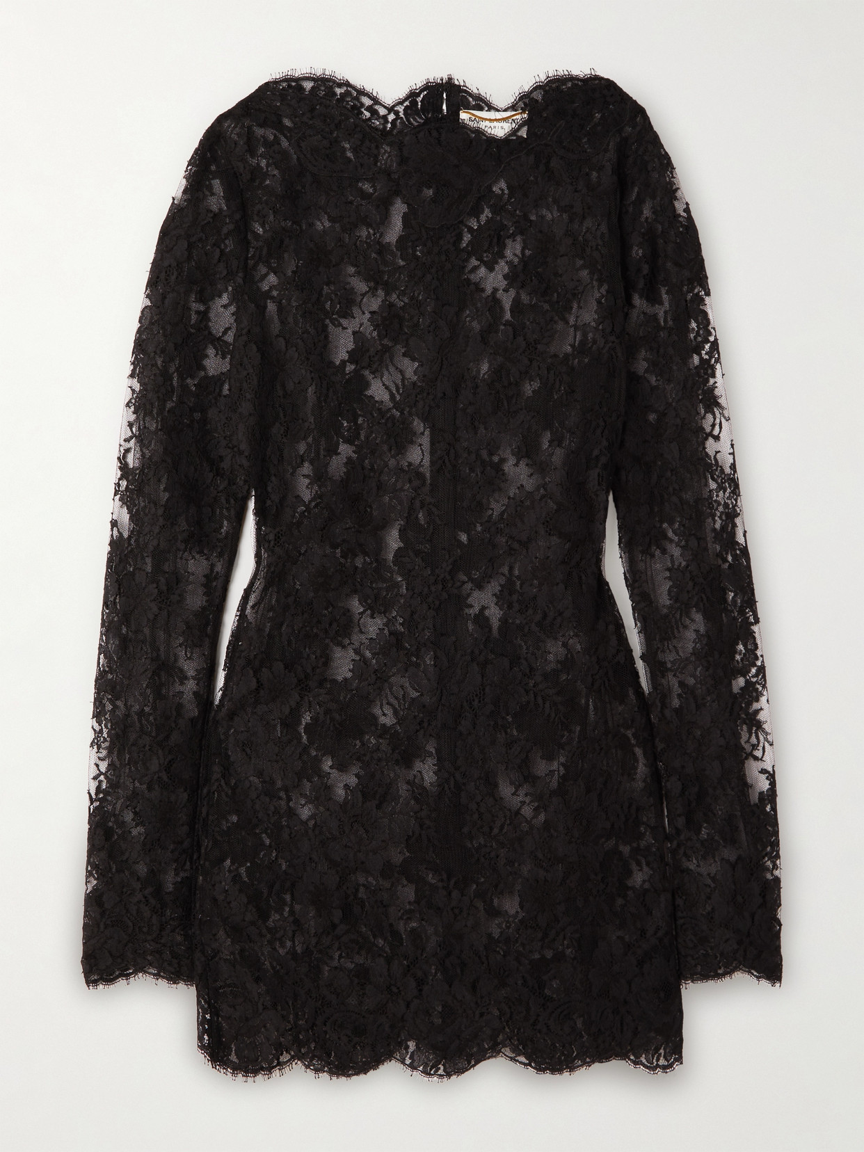 Saint Laurent Scalloped Cotton-blend Lace Mini Dress In Black