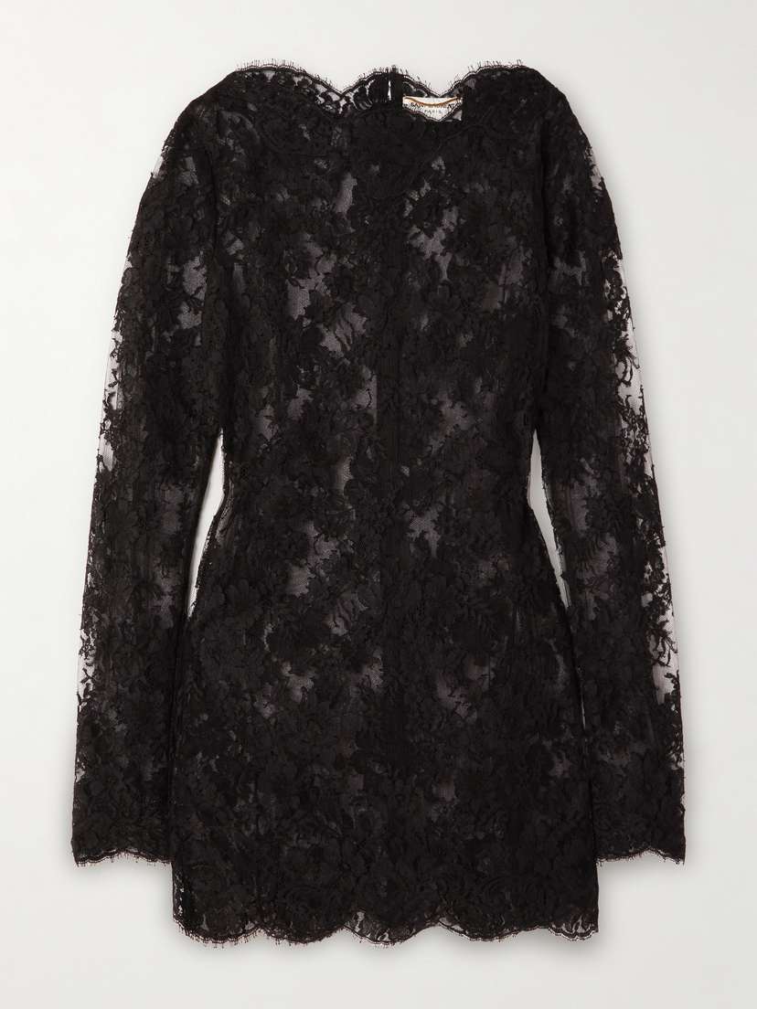 Saint Laurent Scalloped Cotton-blend Lace Mini Dress