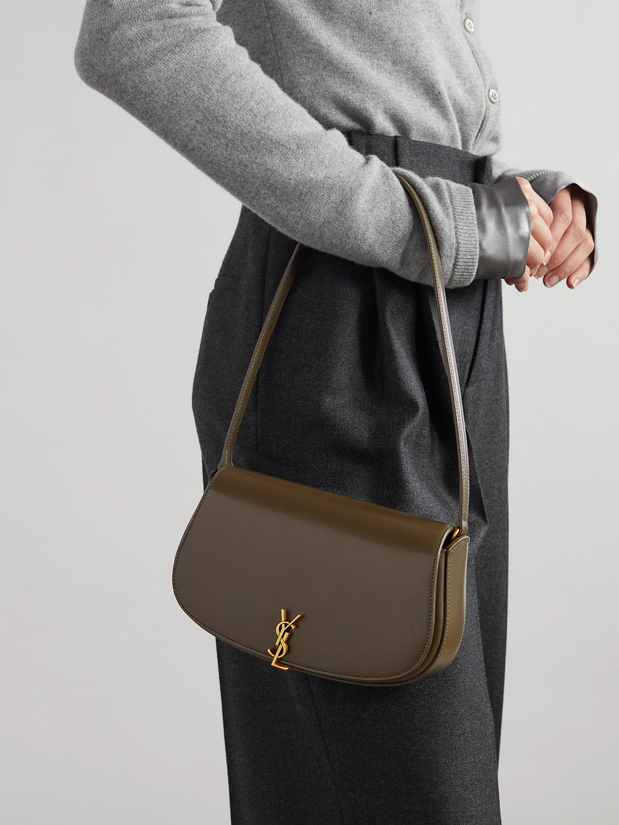 Saint Laurent Voltaire Mini Leather Shoulder Bag In Green