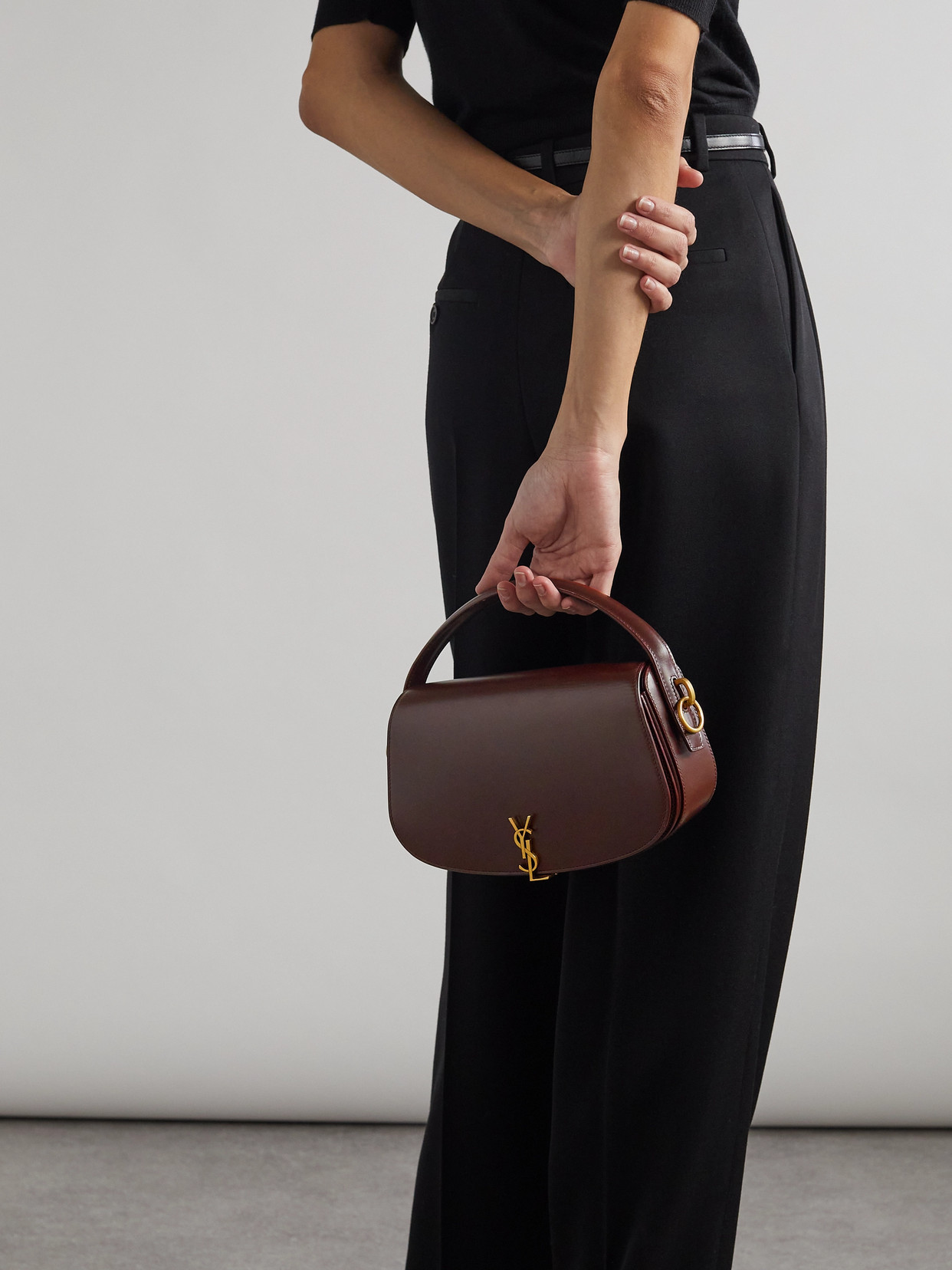 Saint Laurent Voltaire Embellished Leather Tote In Brown