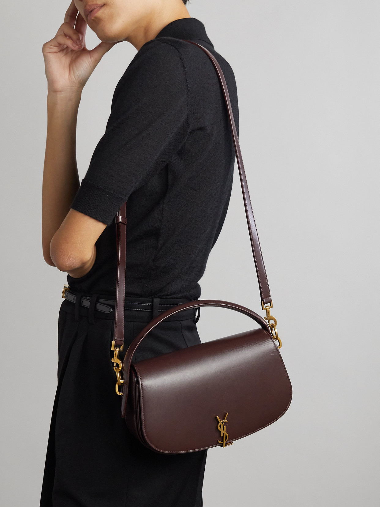 Saint Laurent Voltaire Embellished Leather Tote In Brown