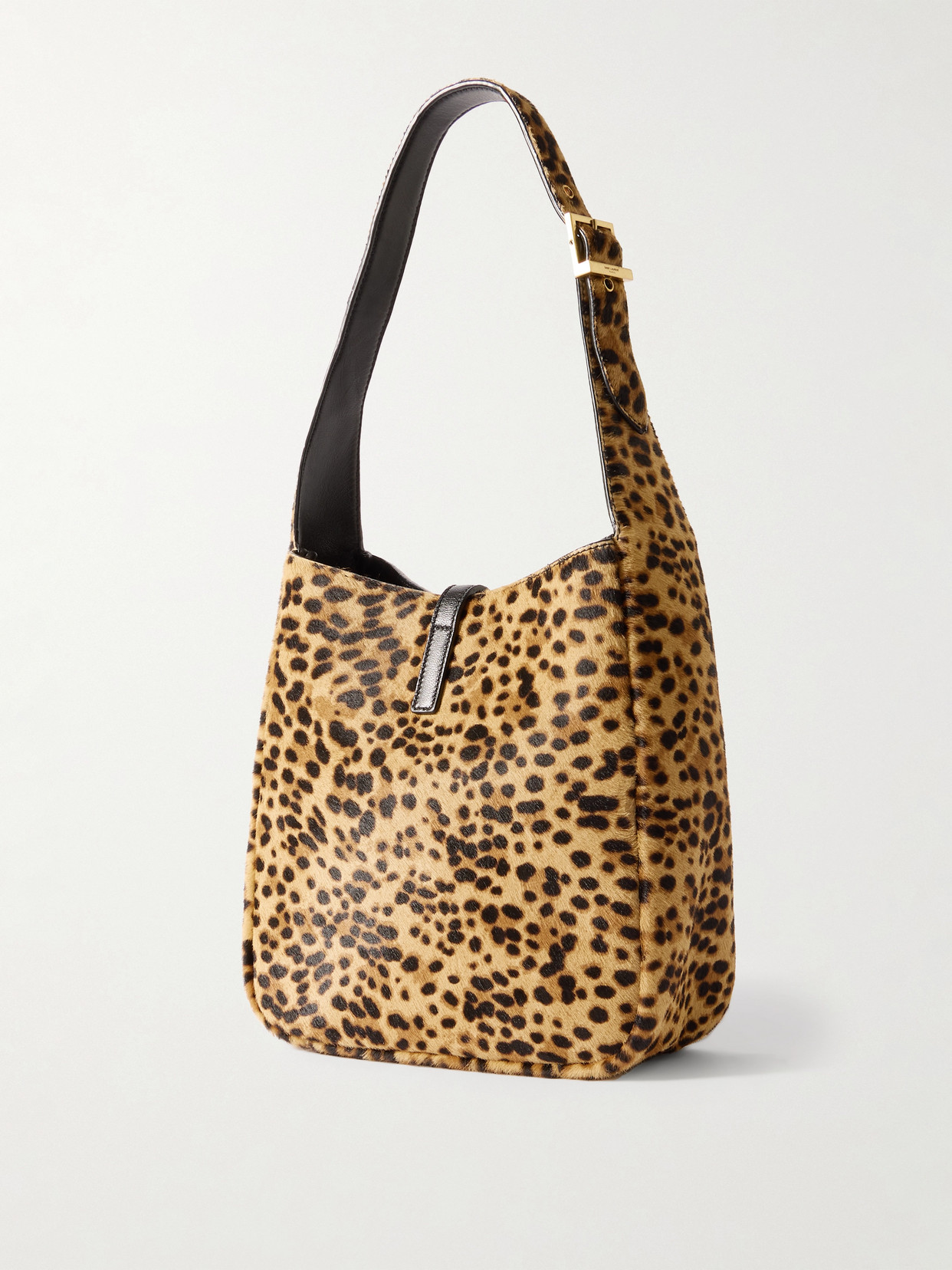 Saint Laurent Le 5 A 7 Small Ysl Hobo Bag In Leopard-print Calf Hair In Animal Print