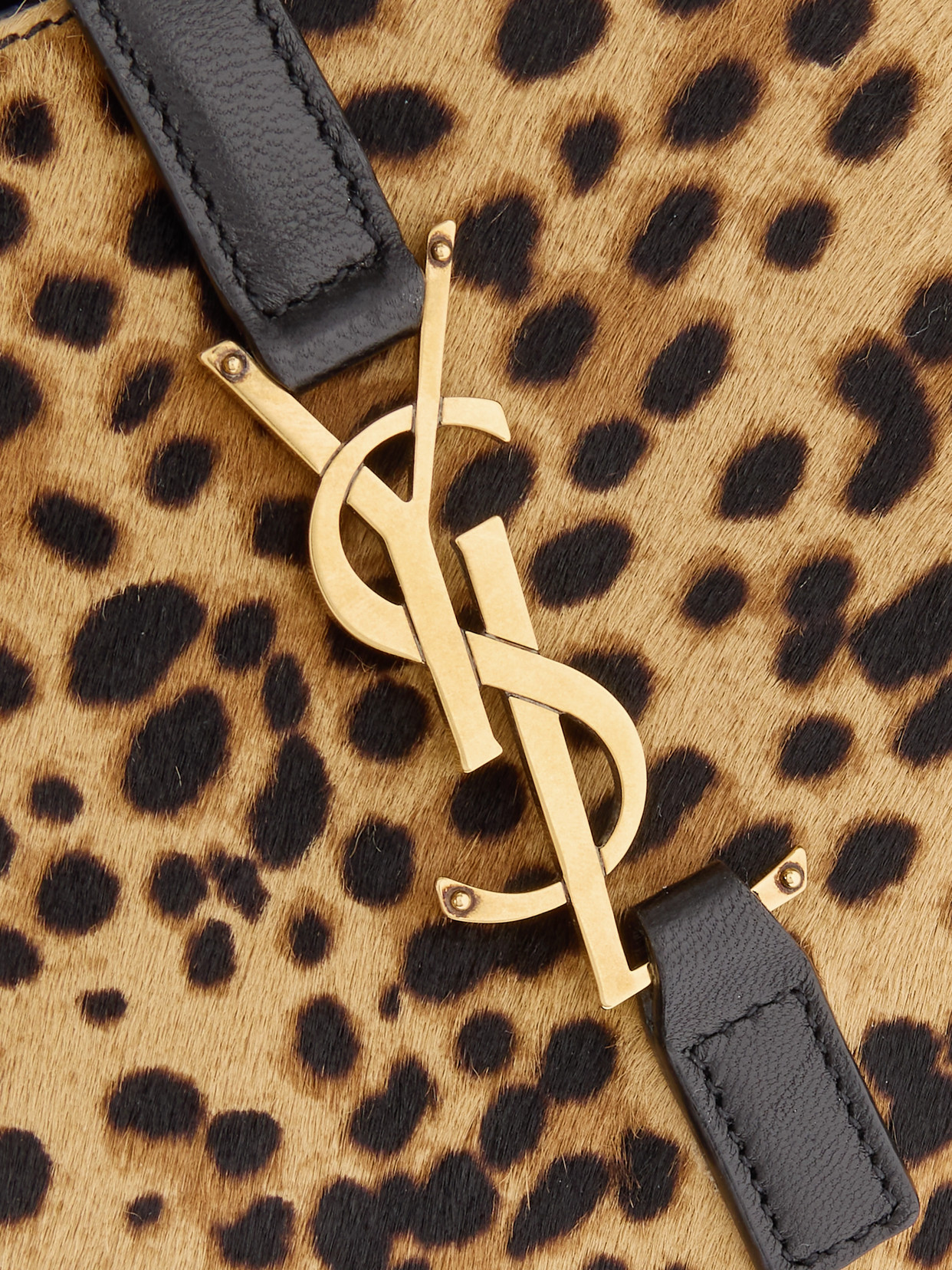 Saint Laurent Le 5 A 7 Small Ysl Hobo Bag In Leopard-print Calf Hair In Animal Print