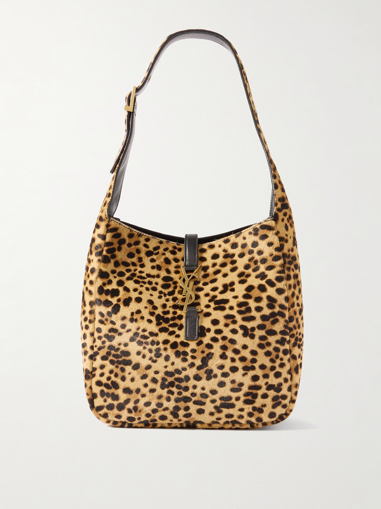Saint Laurent Le 5 A 7 Small Ysl Hobo Bag In Leopard-print Calf Hair In Animal Print
