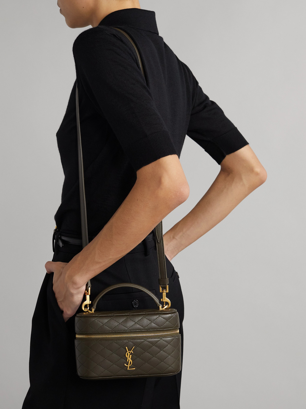 Saint Laurent Gaby Vanity Mini Quilted Leather Shoulder Bag In Green