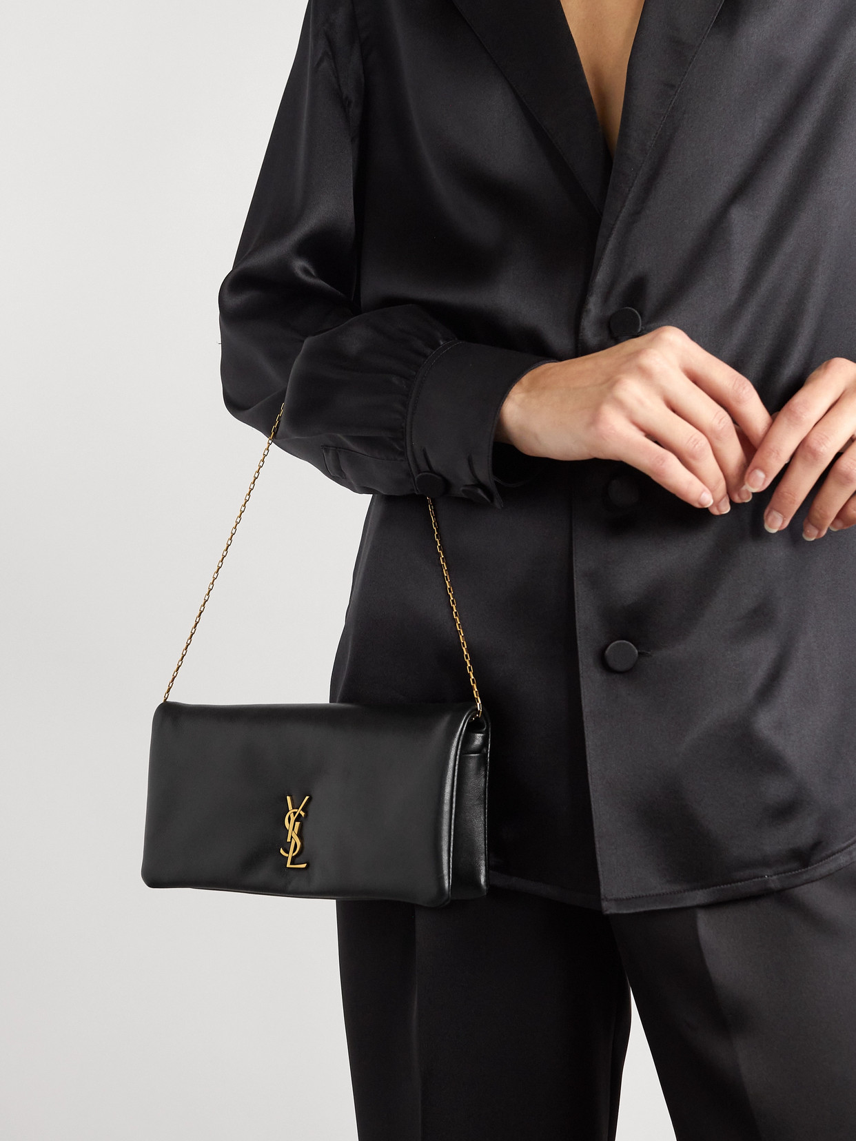 Saint Laurent Calypso Mini Padded Textured-leather Shoulder Bag In Black