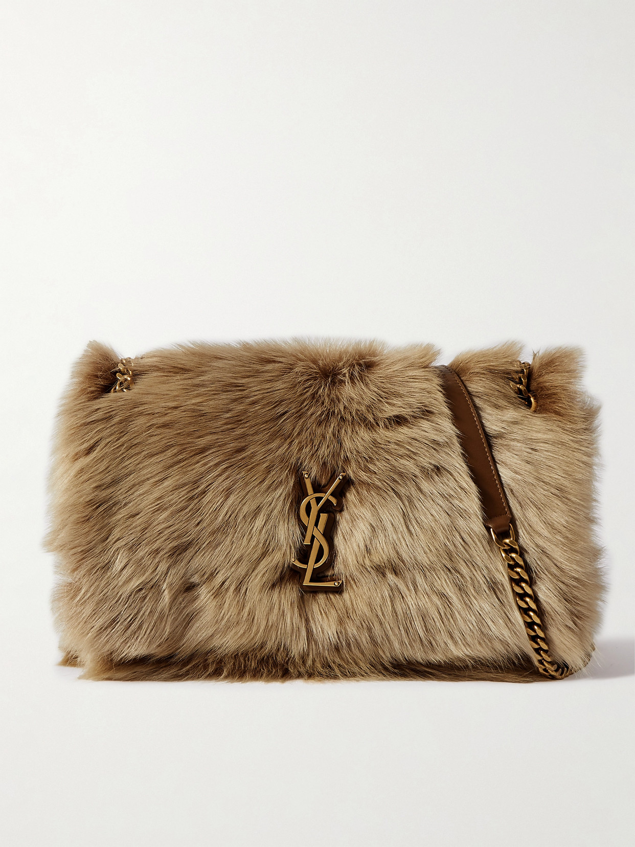 SAINT LAURENT - Niki Large Leather-trimmed Shearling Shoulder Bag - Gray
