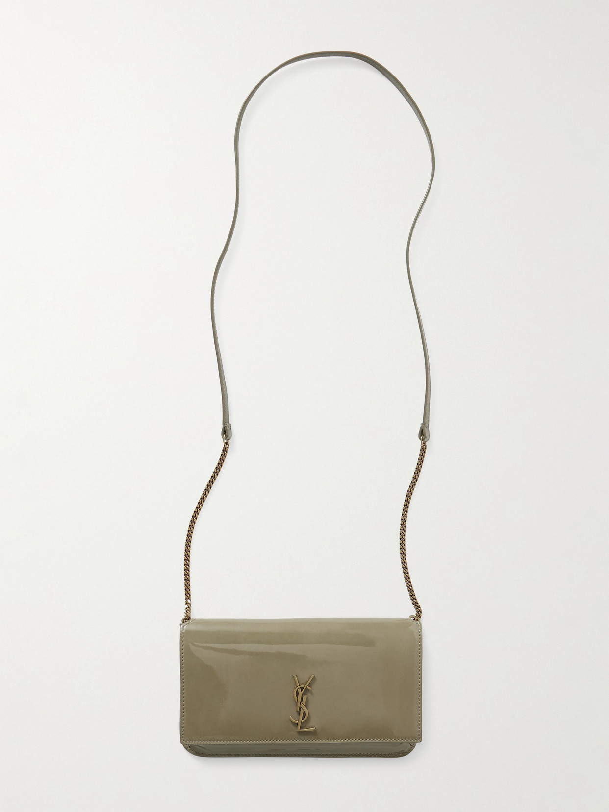 Saint Laurent Cassandre Strap Glossed-leather Phone Case In Green