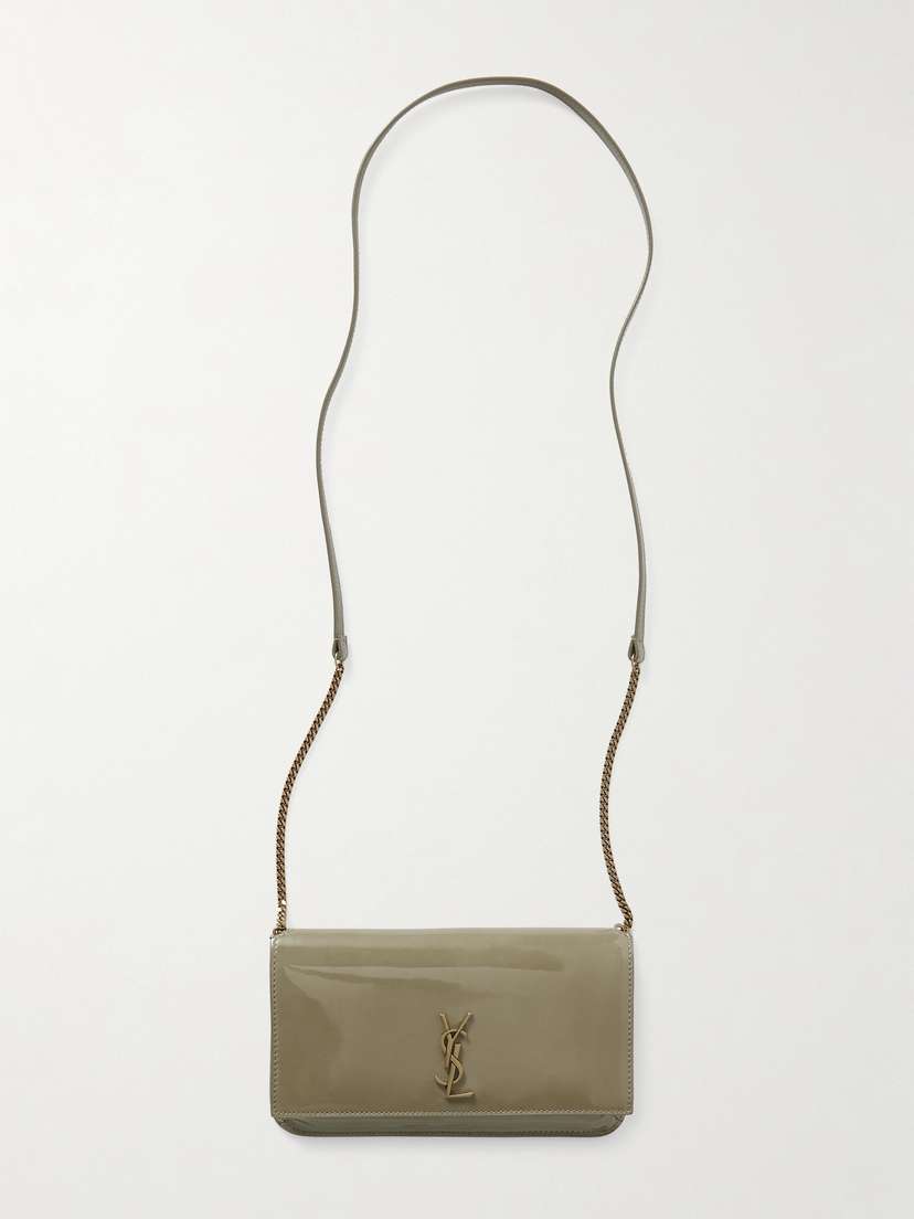 Saint Laurent Cassandre Strap Glossed-leather Phone Case