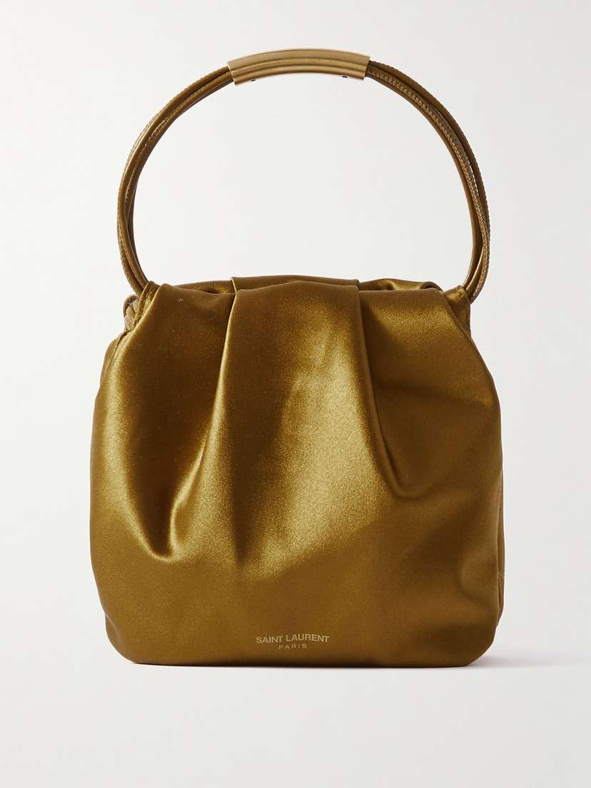 Saint Laurent Mini Leather-trimmed Gathered Satin Tote