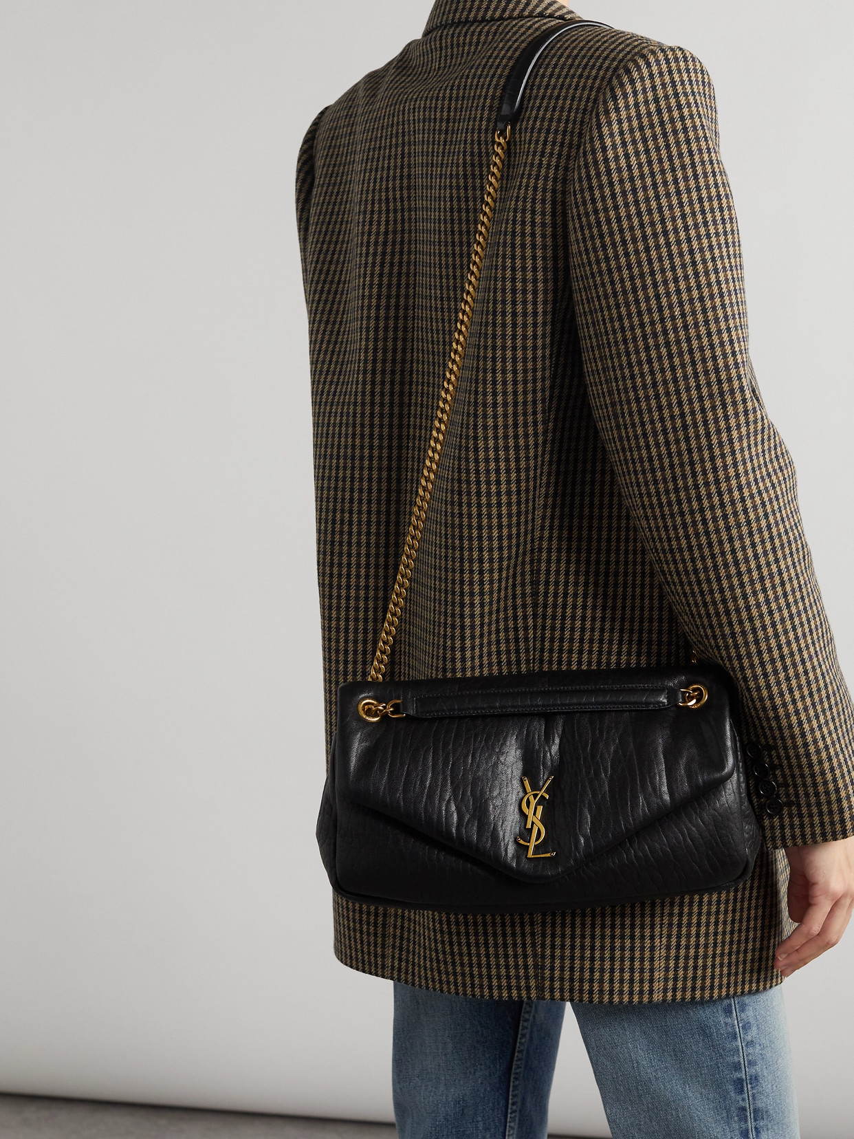 Saint Laurent Calypso Medium Padded Textured-leather Shoulder Bag In Black