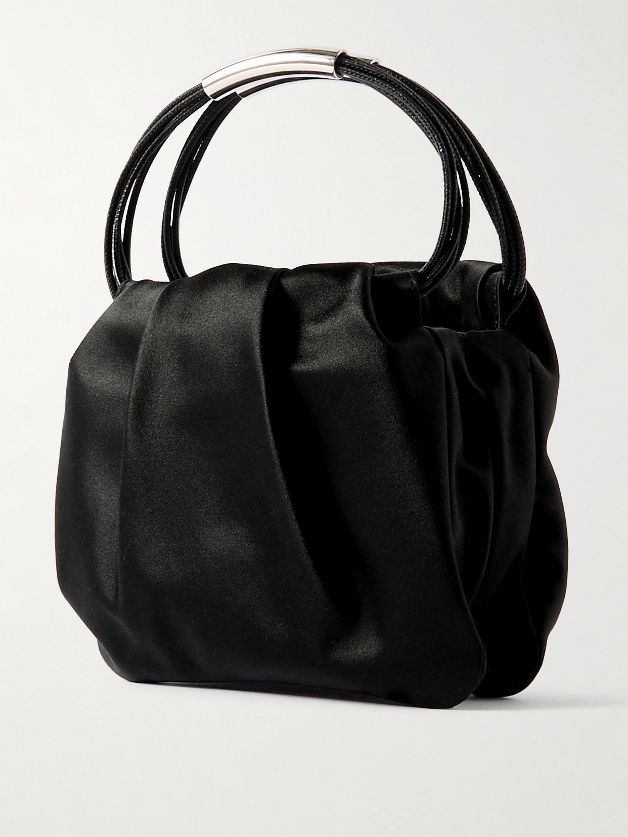 Saint Laurent Mini Leather-trimmed Gathered Satin Tote In Black