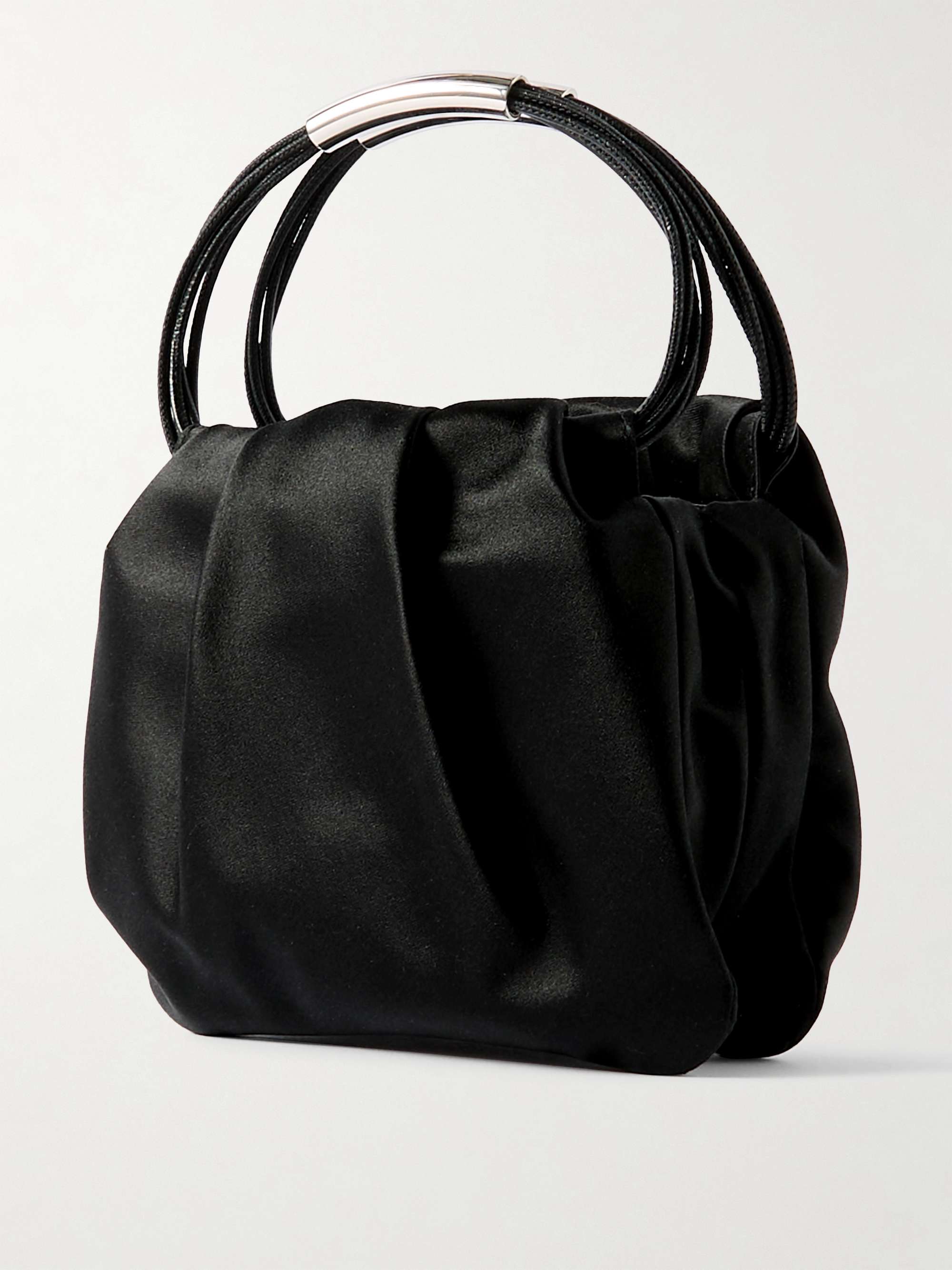 SAINT LAURENT Mini leather trimmed gathered satin tote NET A PORTER