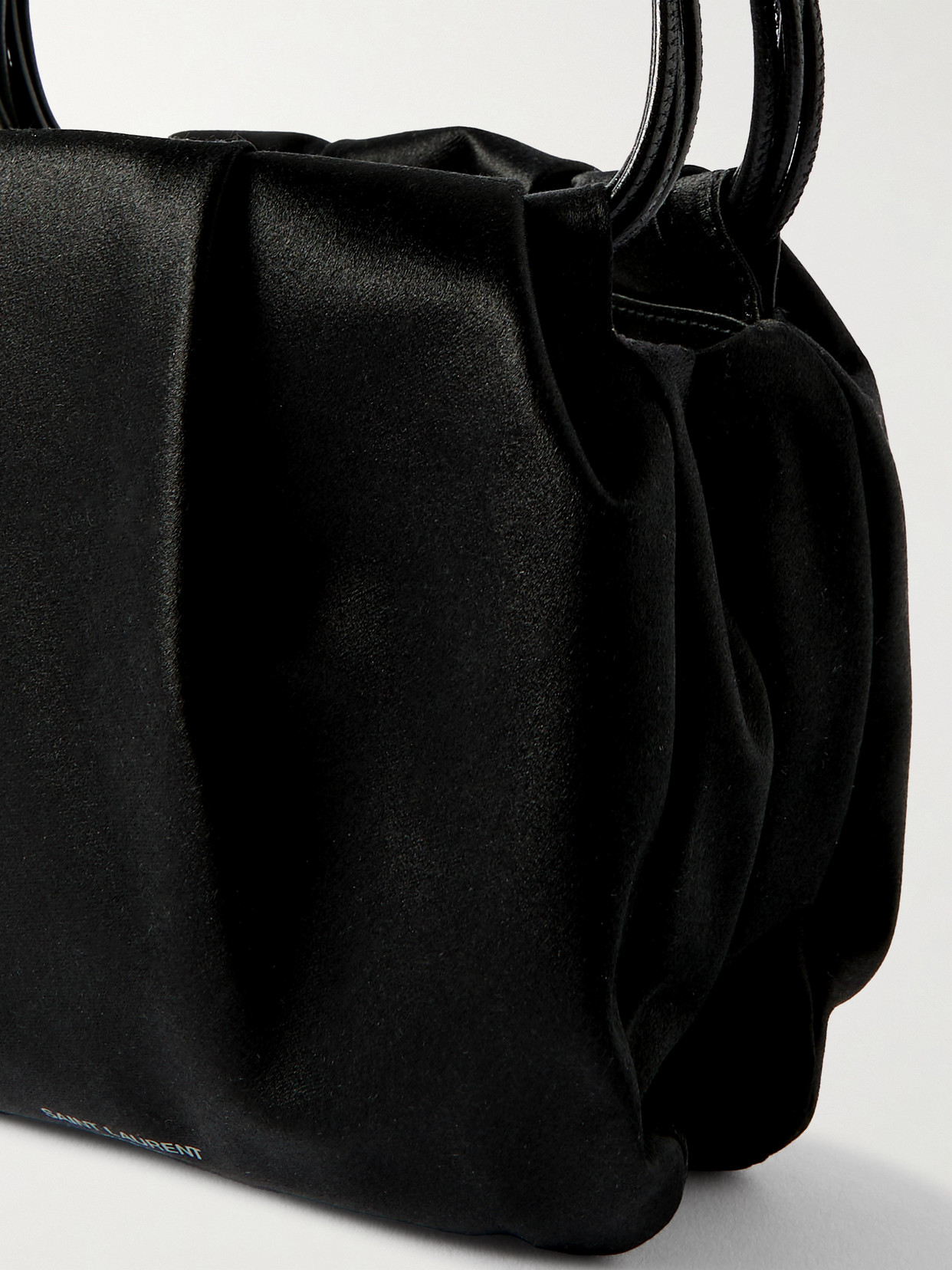 Saint Laurent Mini Leather-trimmed Gathered Satin Tote In Black