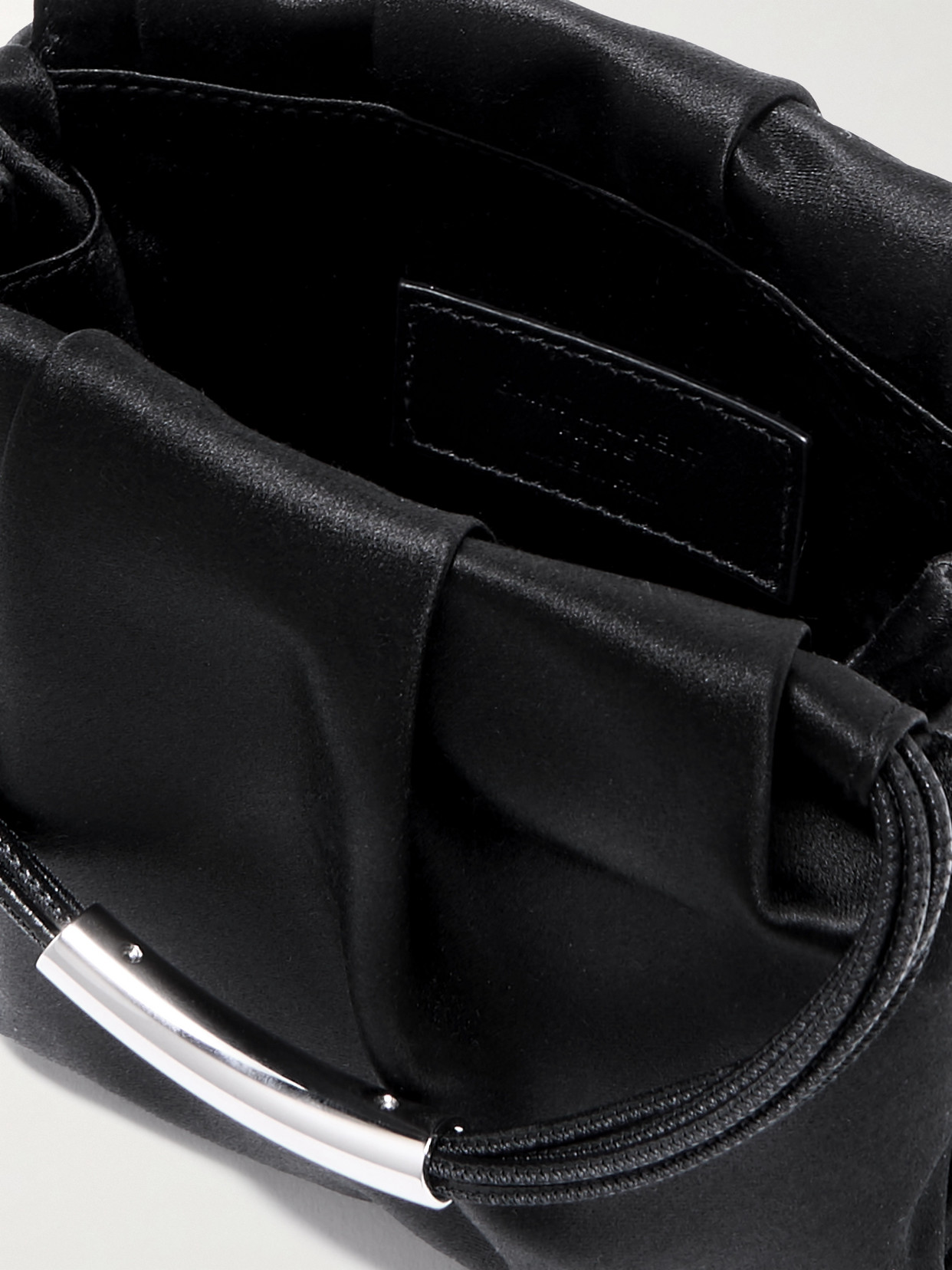 Saint Laurent Mini Leather-trimmed Gathered Satin Tote In Black