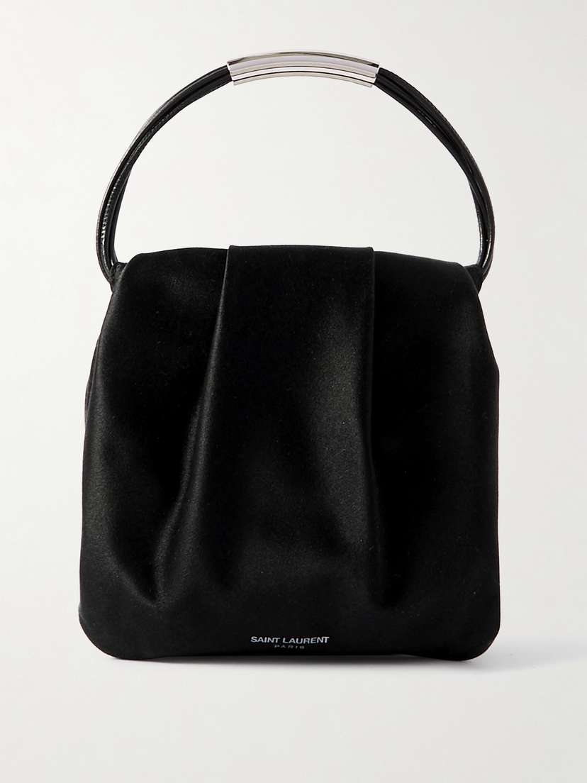 Saint Laurent Mini Leather-trimmed Gathered Satin Tote