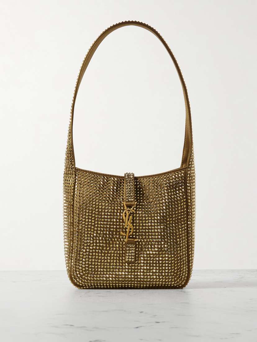 Saint Laurent Baby Le 5 À 7 Crystal-embellished Metallic Satin Shoulder Bag