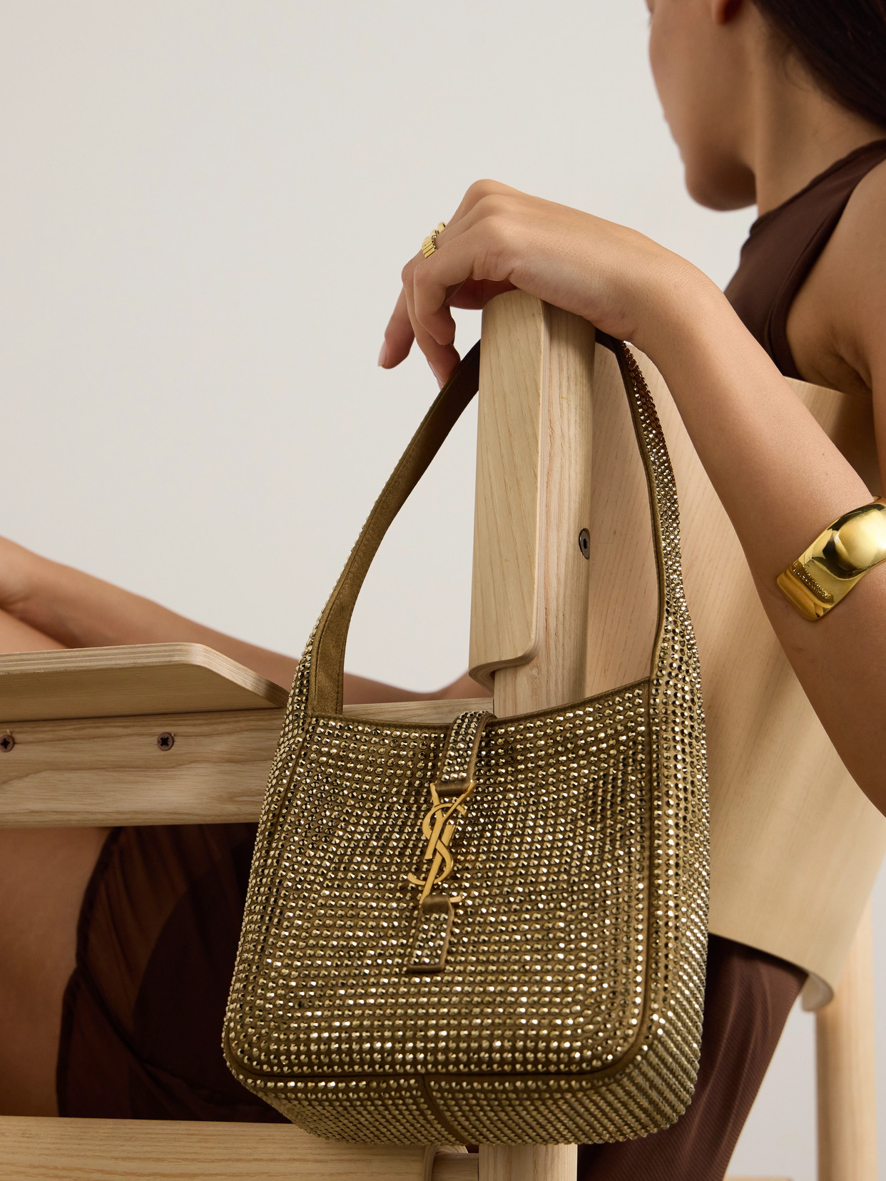 Saint Laurent Baby Le 5 À 7 Crystal-embellished Metallic