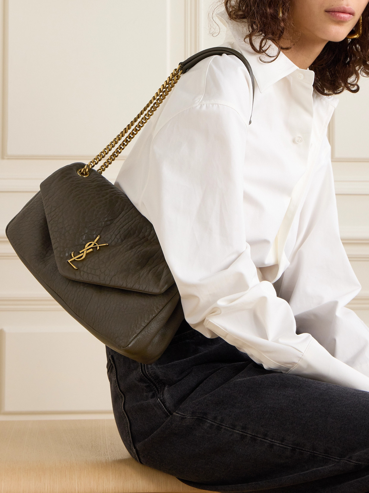 Saint Laurent Calypso Medium Padded Leather Shoulder Bag In Green