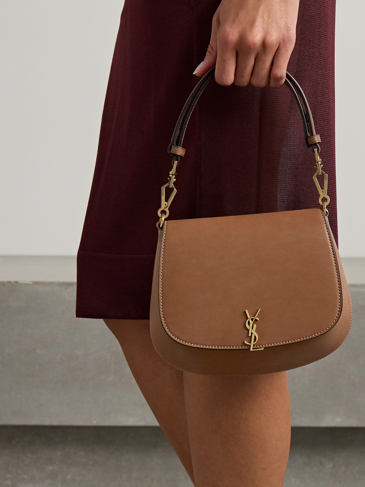 Saint Laurent Voltaire Top Handle Mini Leather Tote In Brown