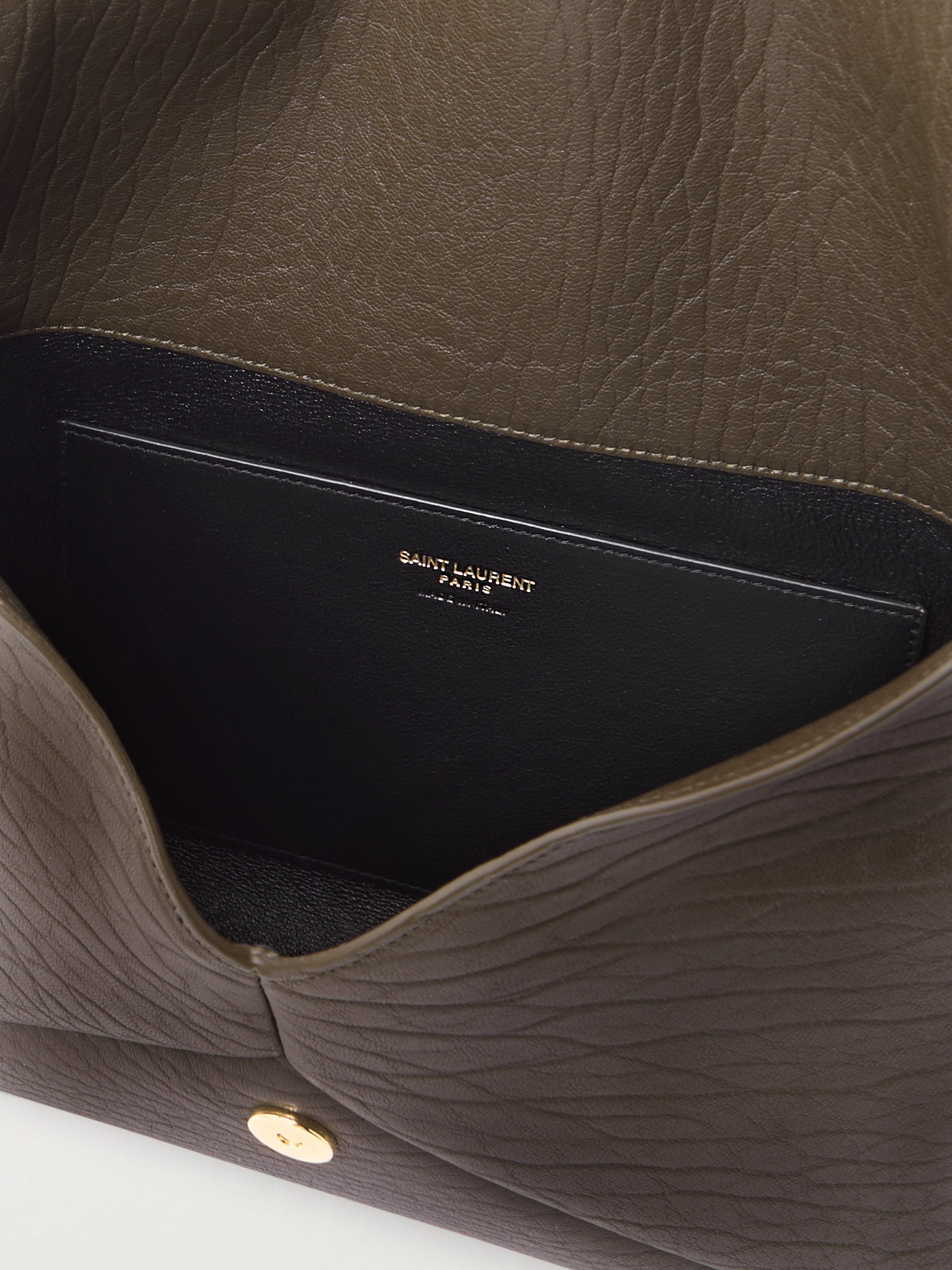 Saint Laurent Cassandre Large Leather Clutch In Green