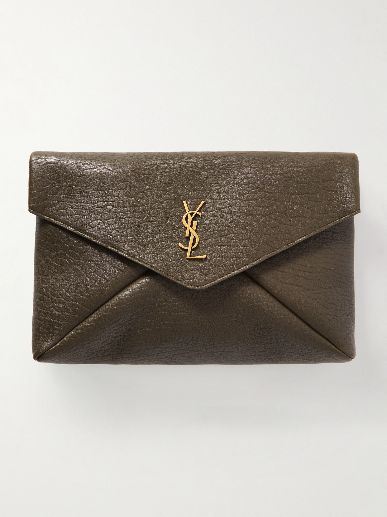 SAINT LAURENT - Cassandre Large Textured-leather Clutch - Green