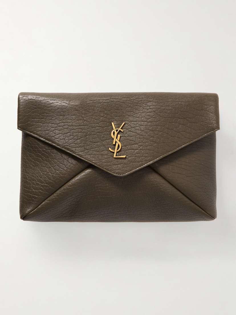 Saint Laurent Cassandre Large Textured-leather Clutch