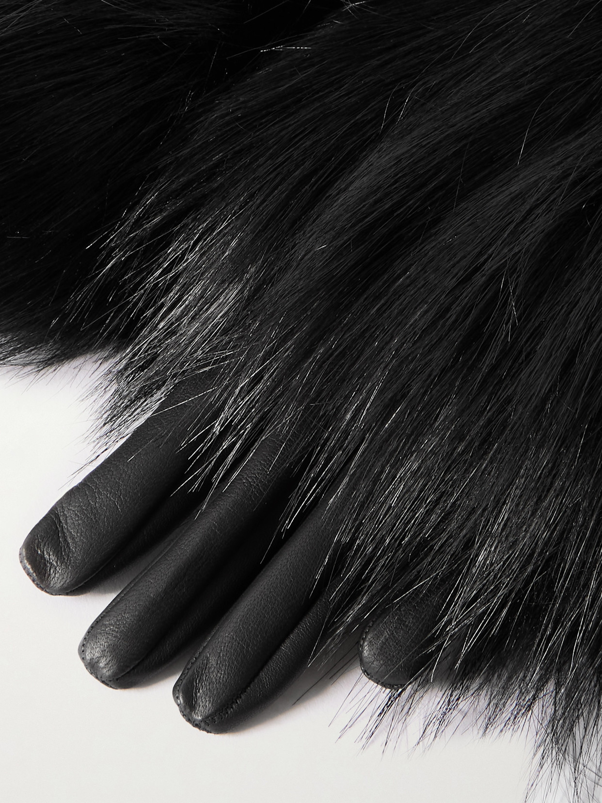 Saint Laurent Faux Fur-trimmed Leather Gloves In Black