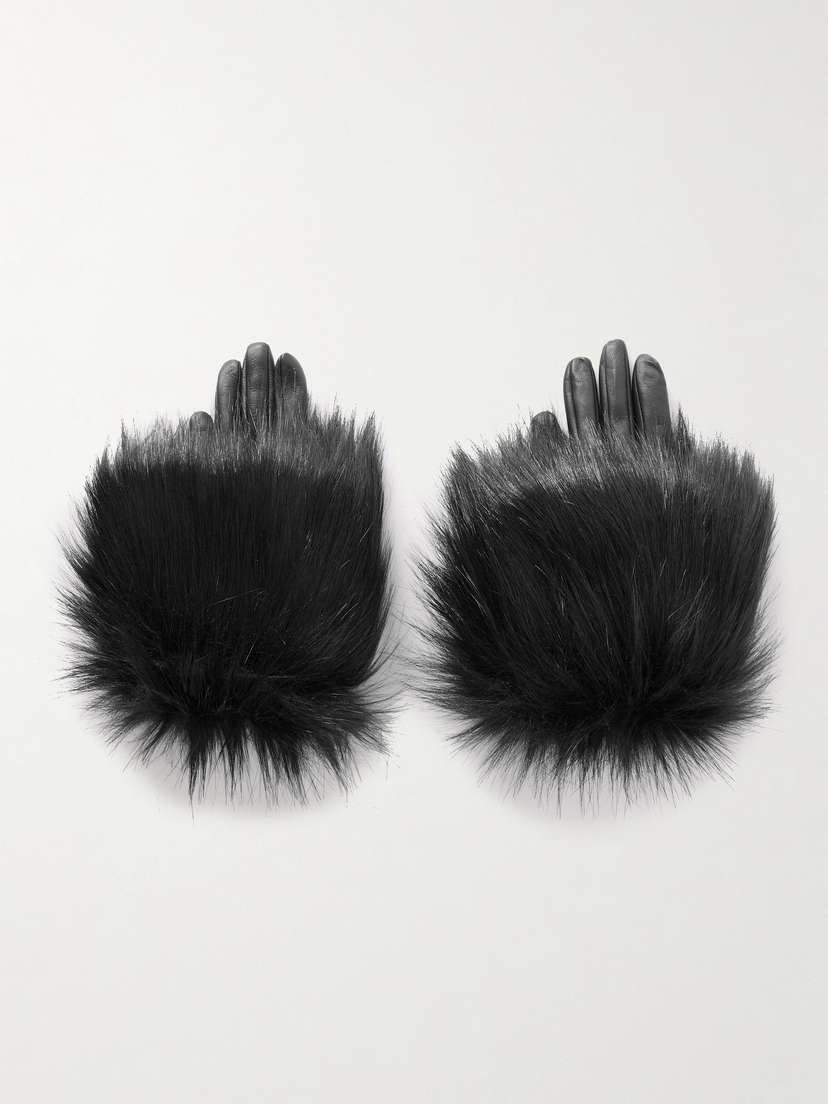 Saint Laurent Faux Fur-trimmed Leather Gloves