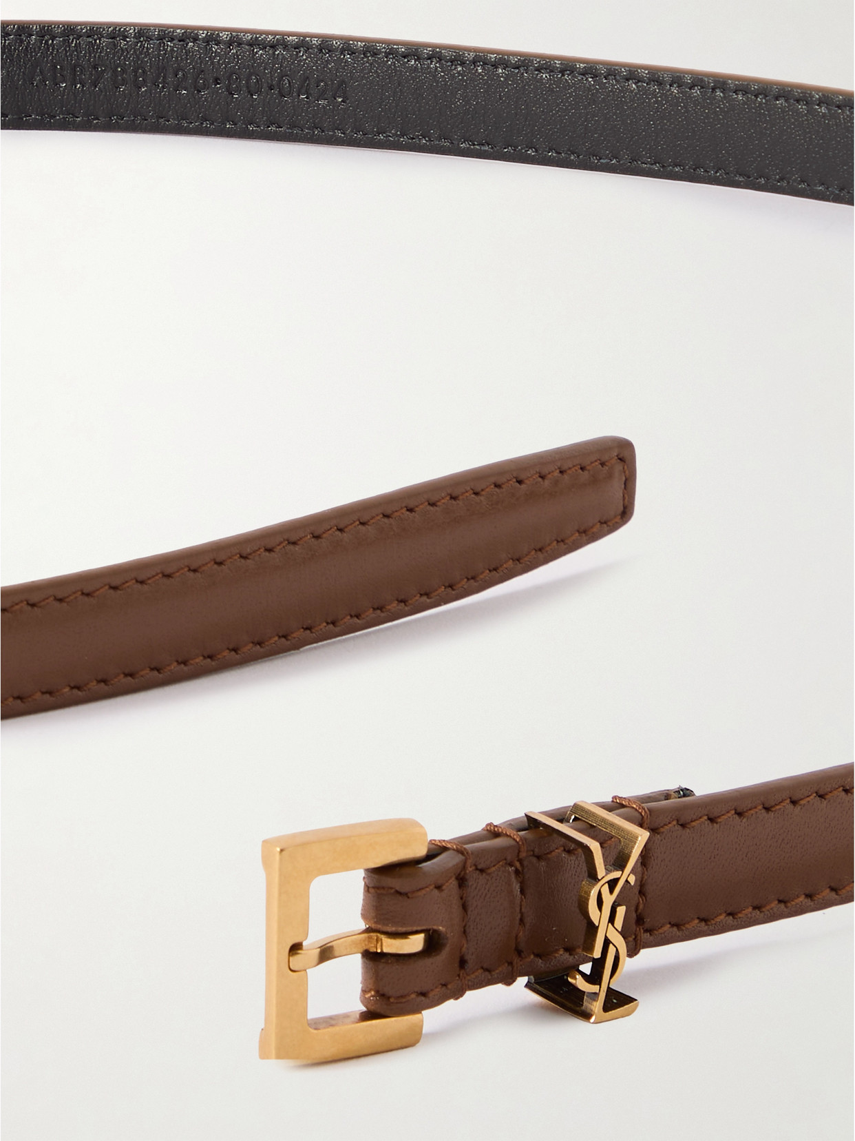 Saint Laurent Cassandre Leather Belt In Brown