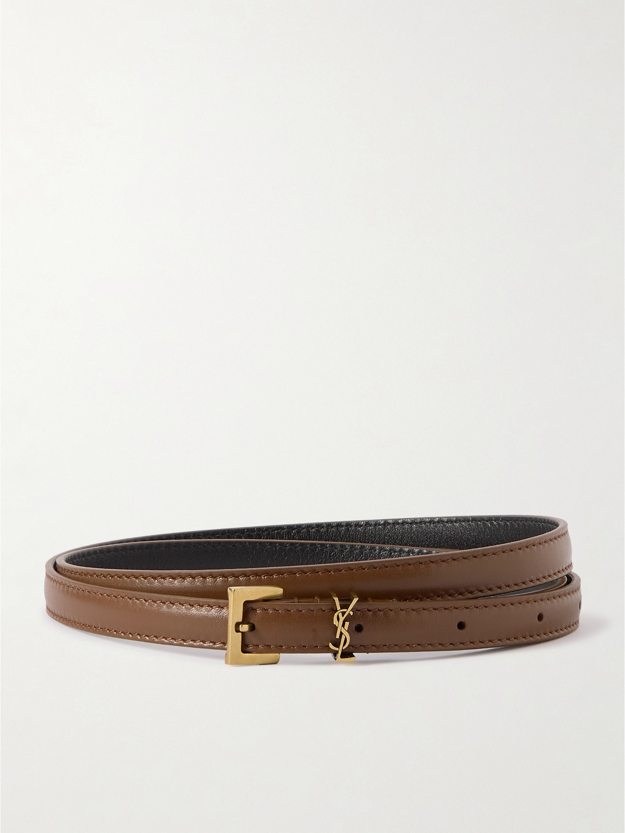 Saint Laurent Cassandre Leather Belt In Brown