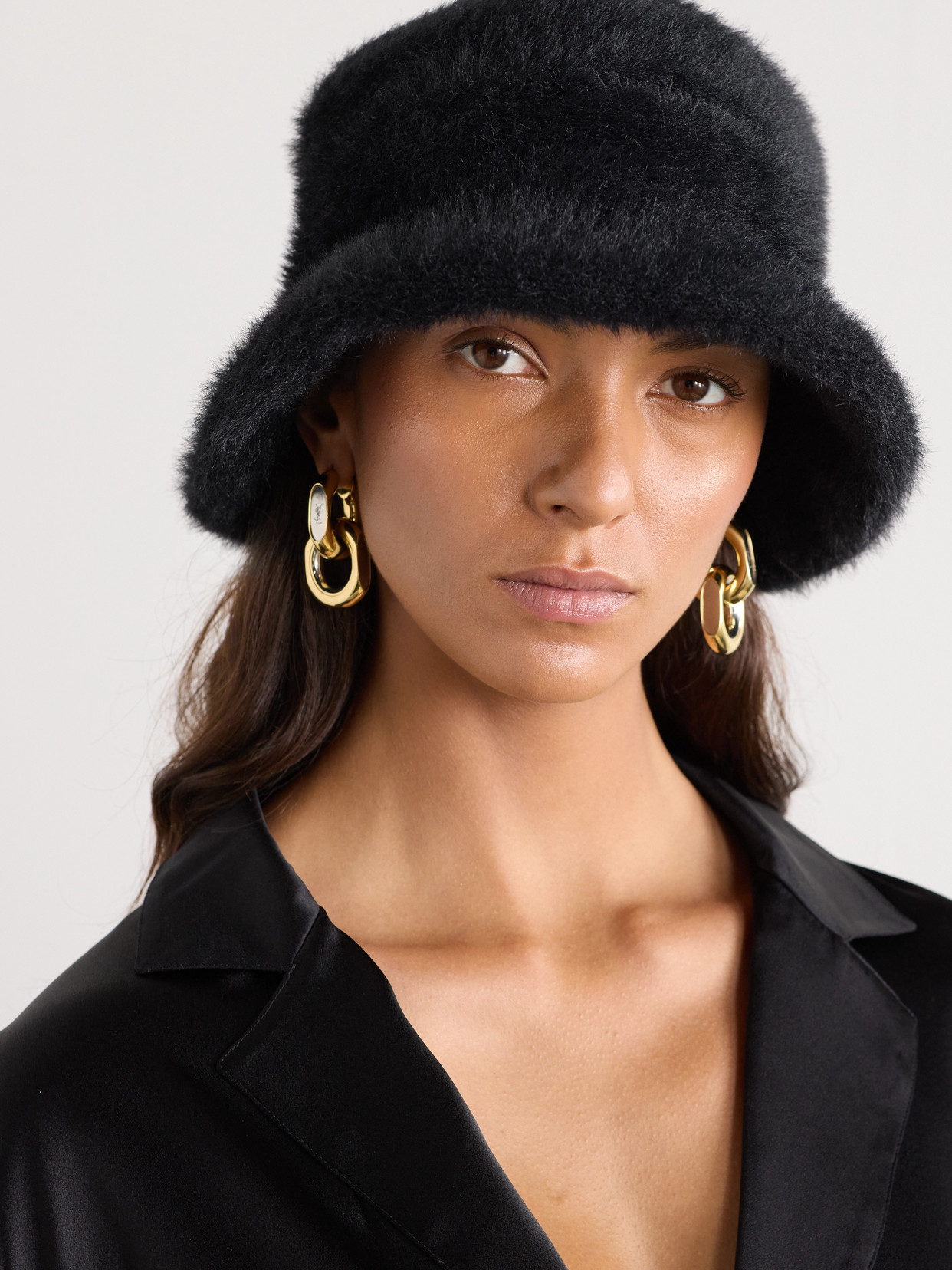 Saint Laurent Faux Shearling Bucket Hat In Black