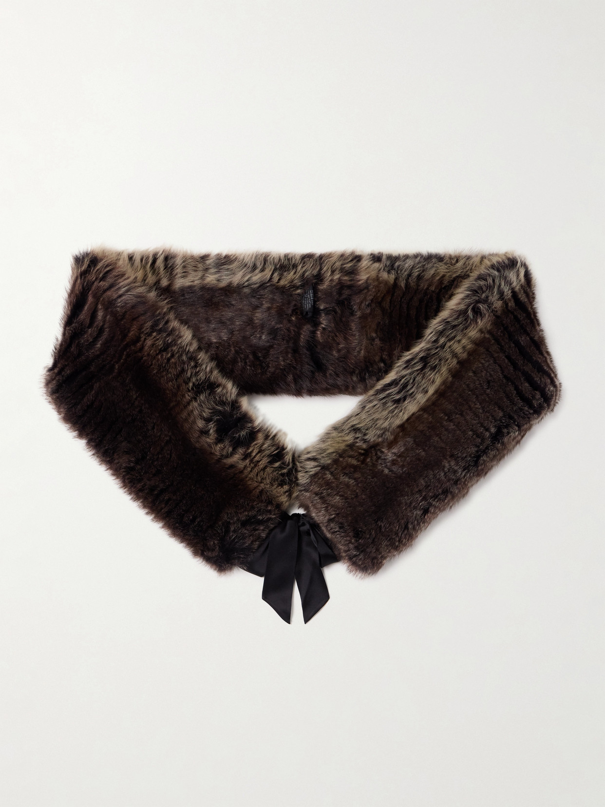 Saint Laurent Silk Satin-trimmed Shearling Scarf In Brown