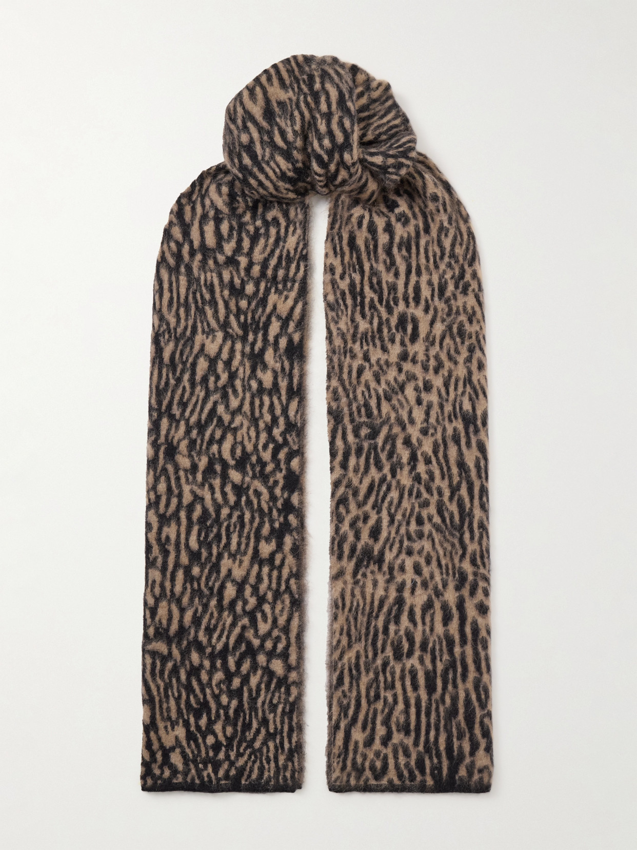 Saint Laurent Leopard Mohair And Wool Scarf In Brown