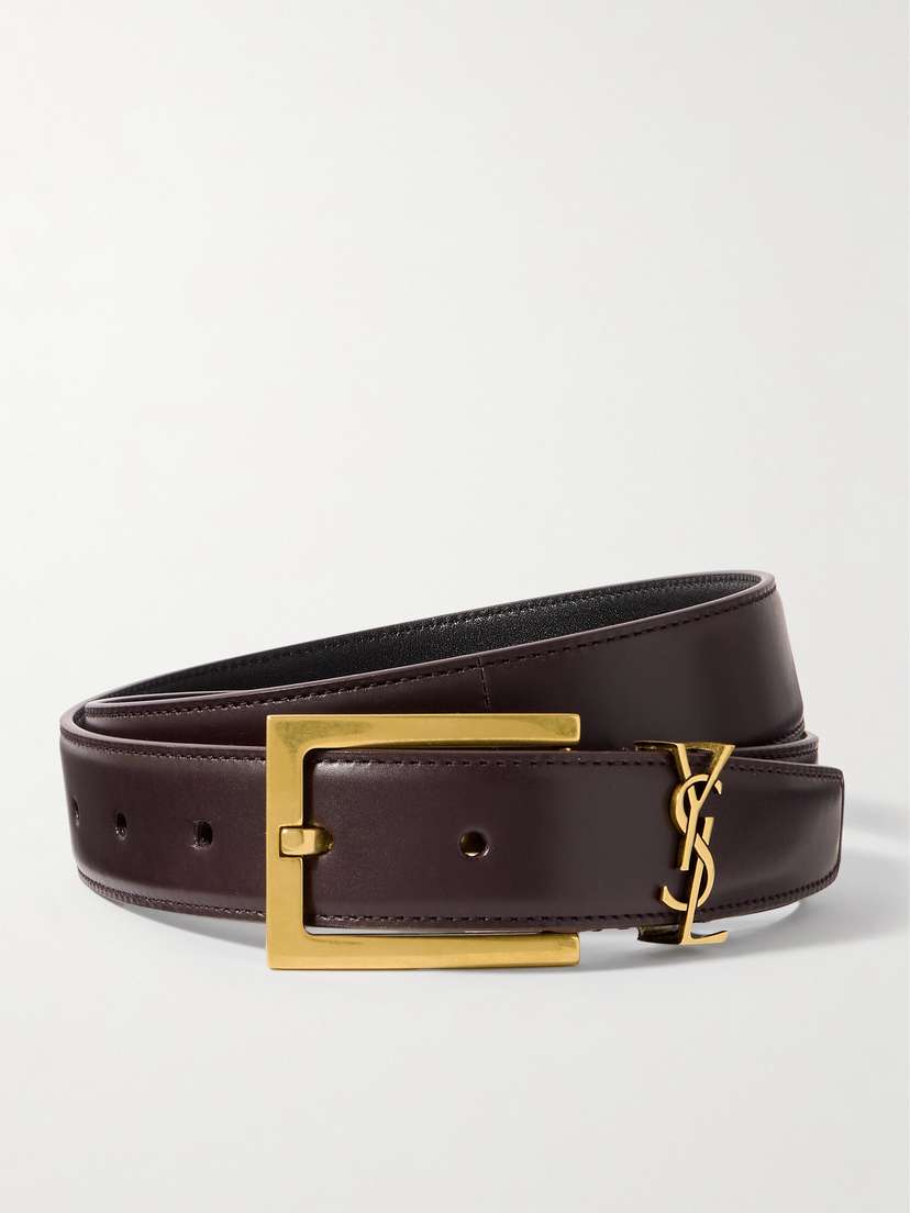 Saint Laurent Cassandre Embellished Leather Belt