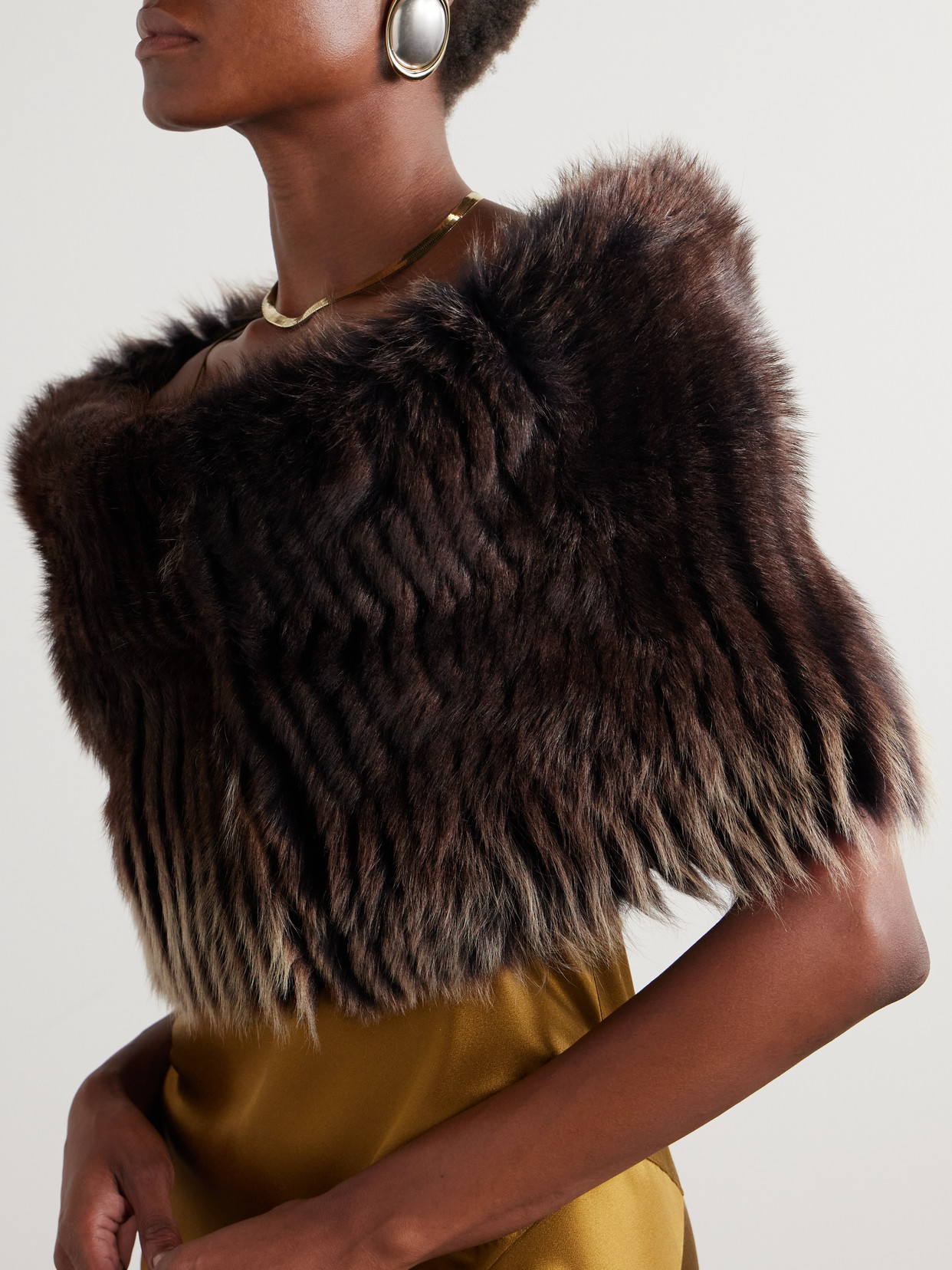 Saint Laurent Shearling Scarf In Brown