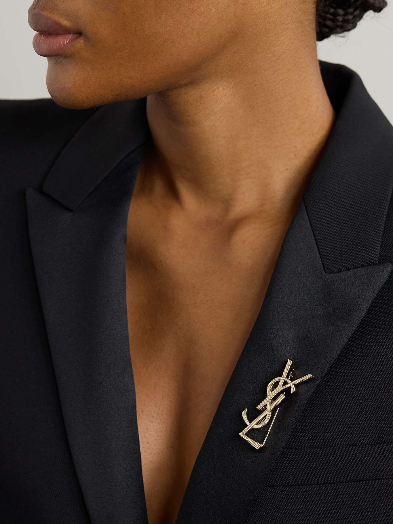 Saint Laurent Women Cassandre Brooch With Back Closure In Brass For Women