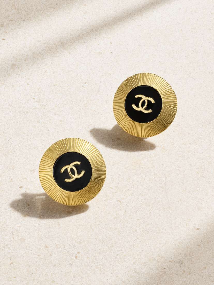 Vintage Chanel plated And Enamel Clip Earrings